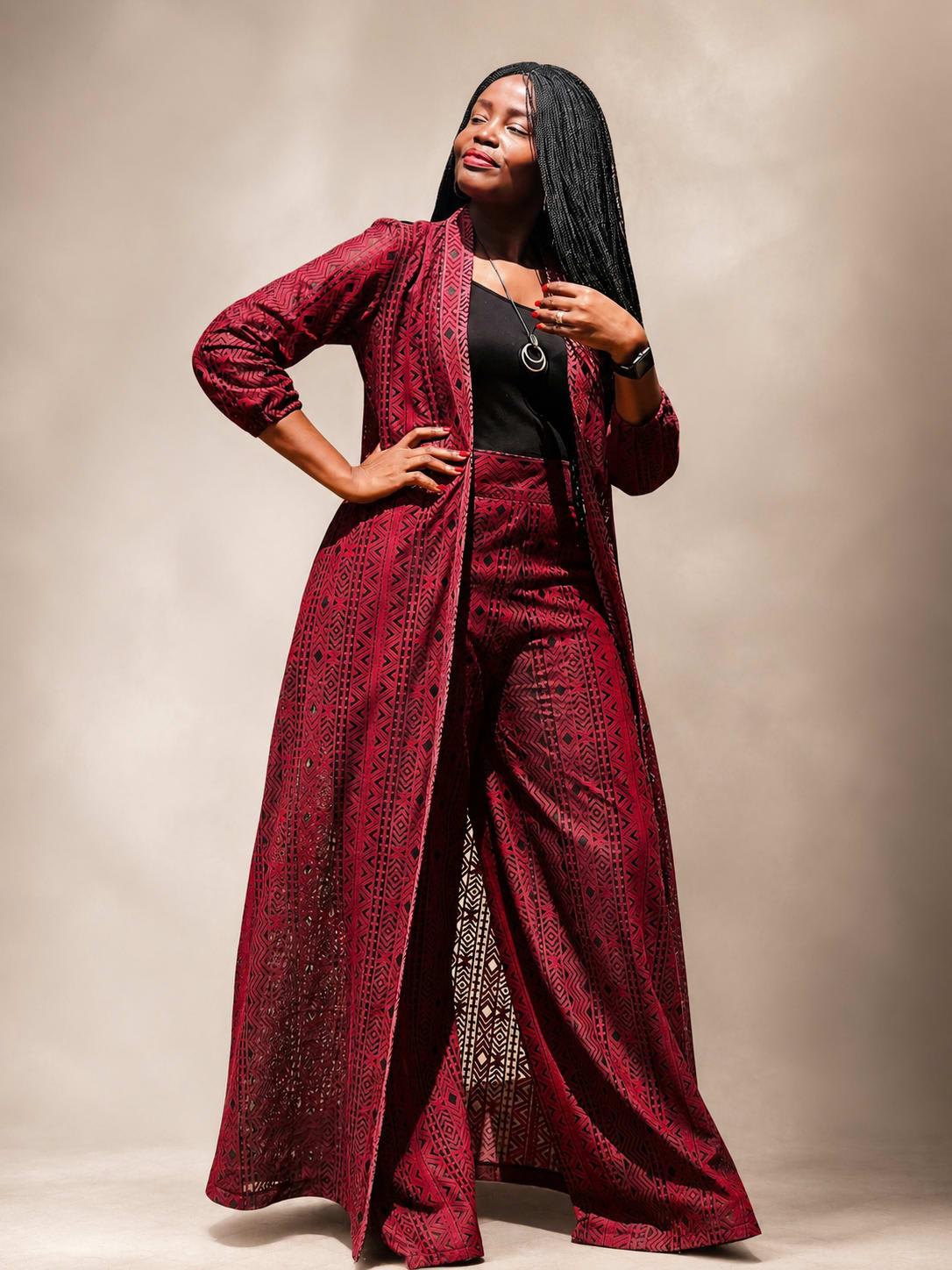 Chiffon Geometric Print Kimono and Palazzo Set