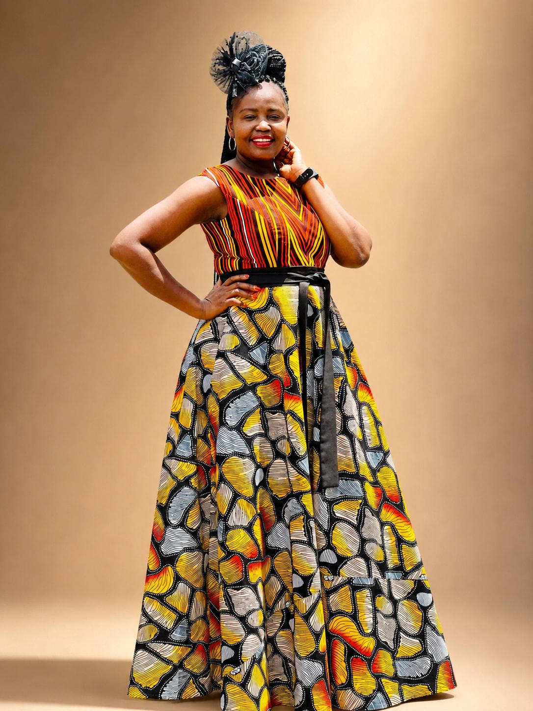 Two-Print Ankara Maxi Dress