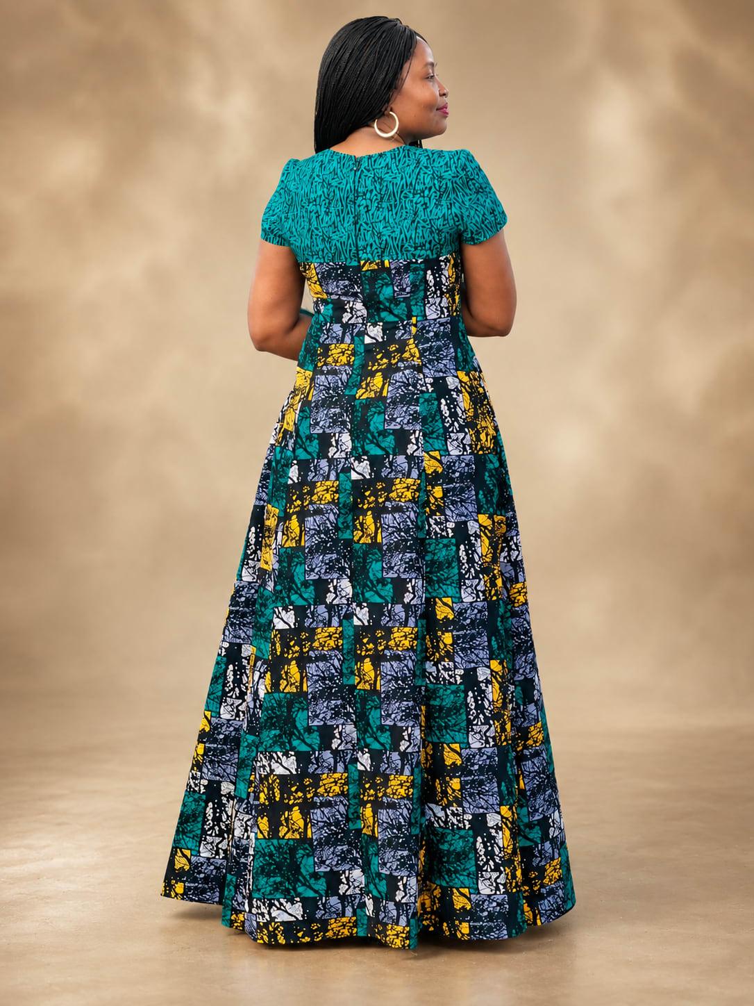 Two-Print Ankara Maxi Dress with Pockets — alternate view