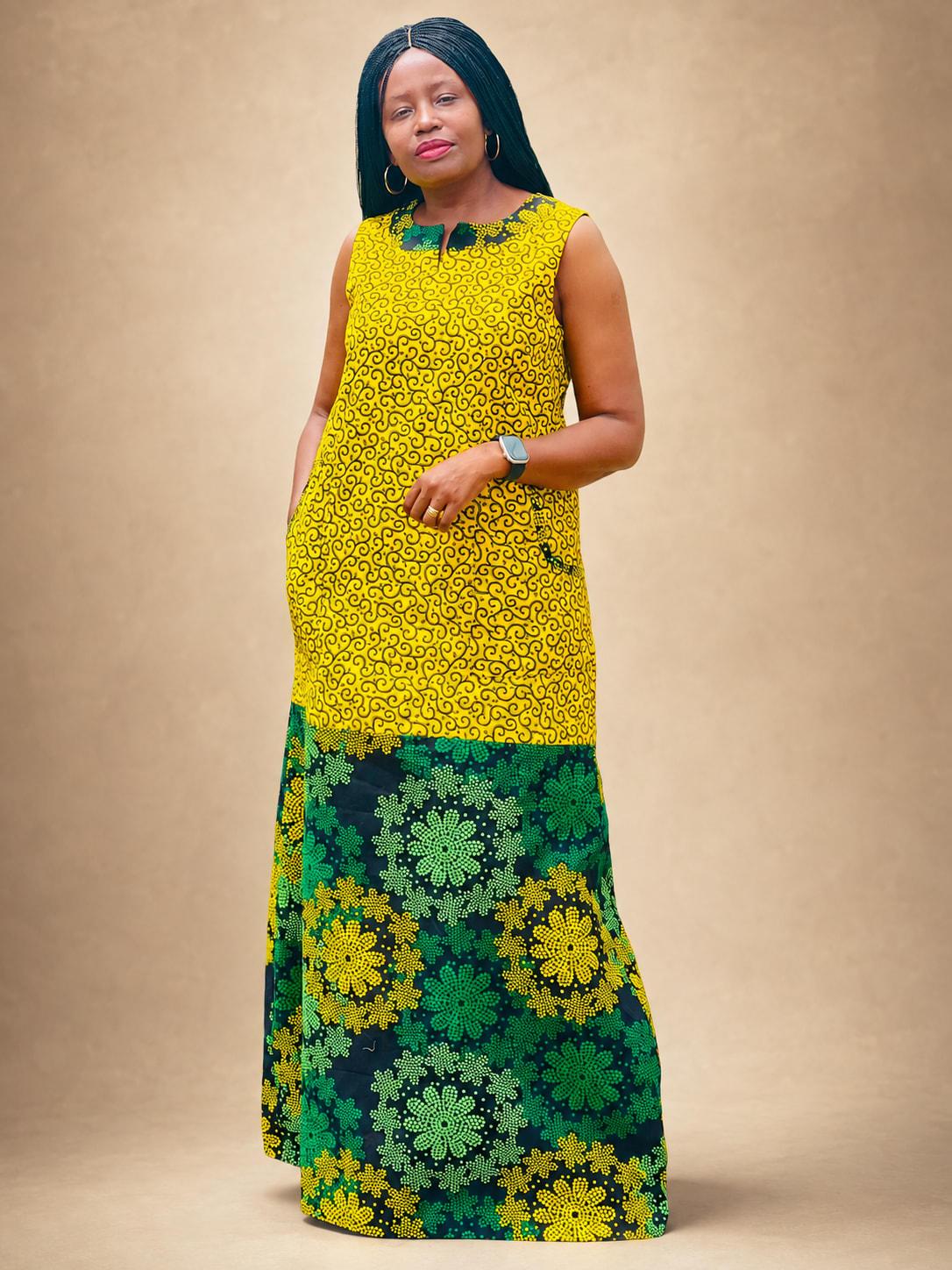 Sleeveless Two-Print Ankara Maxi Dress