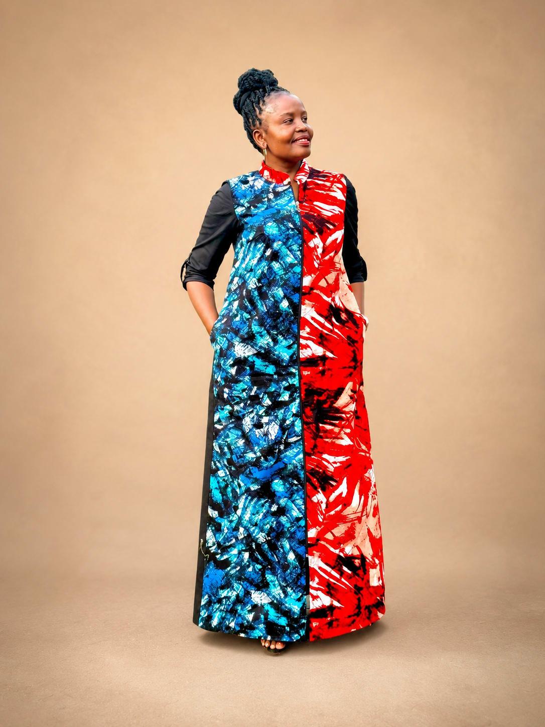 Panelled Two-Print Ankara Maxi Dress