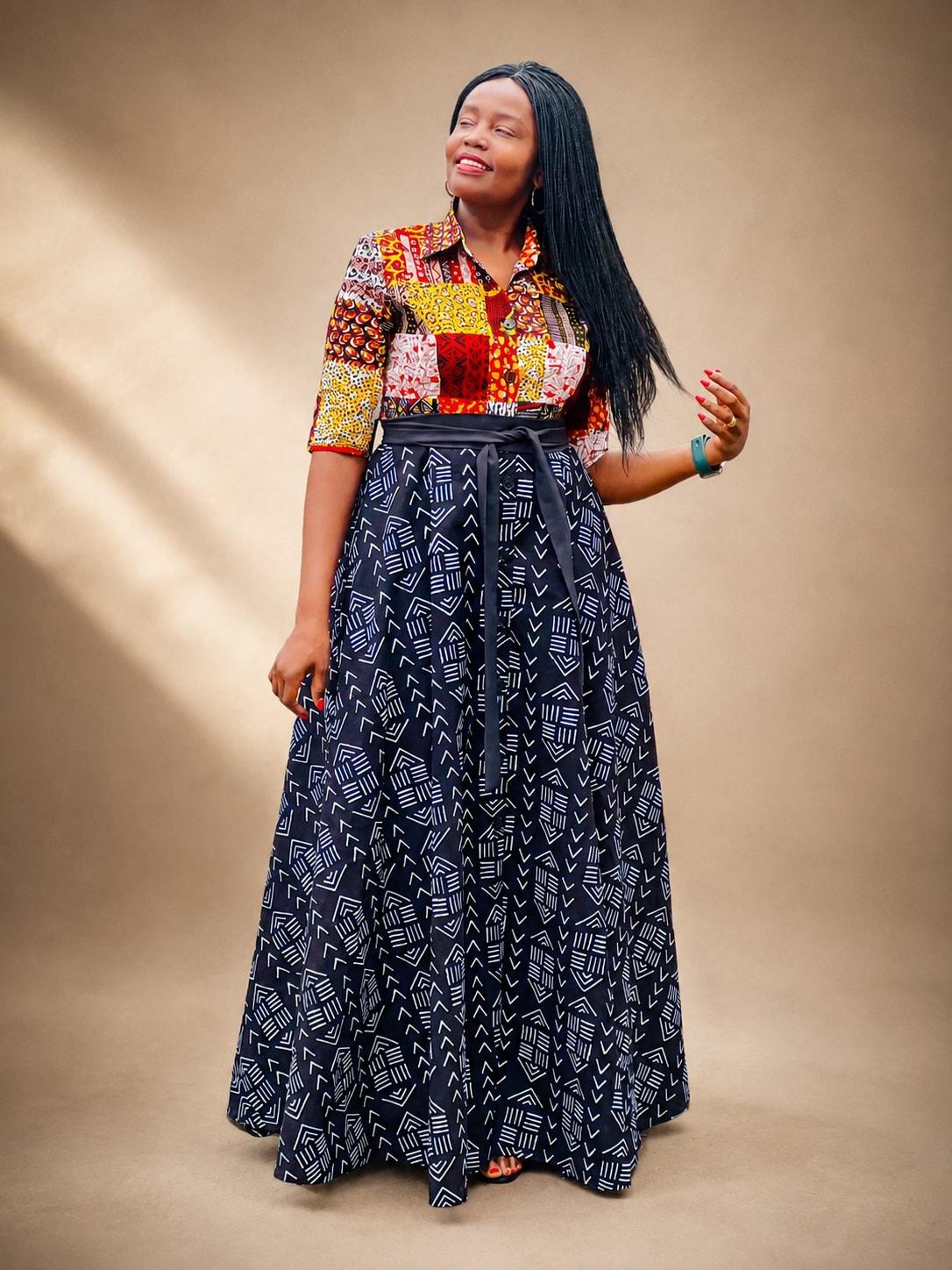 Patchwork Ankara Shirt Maxi Dress