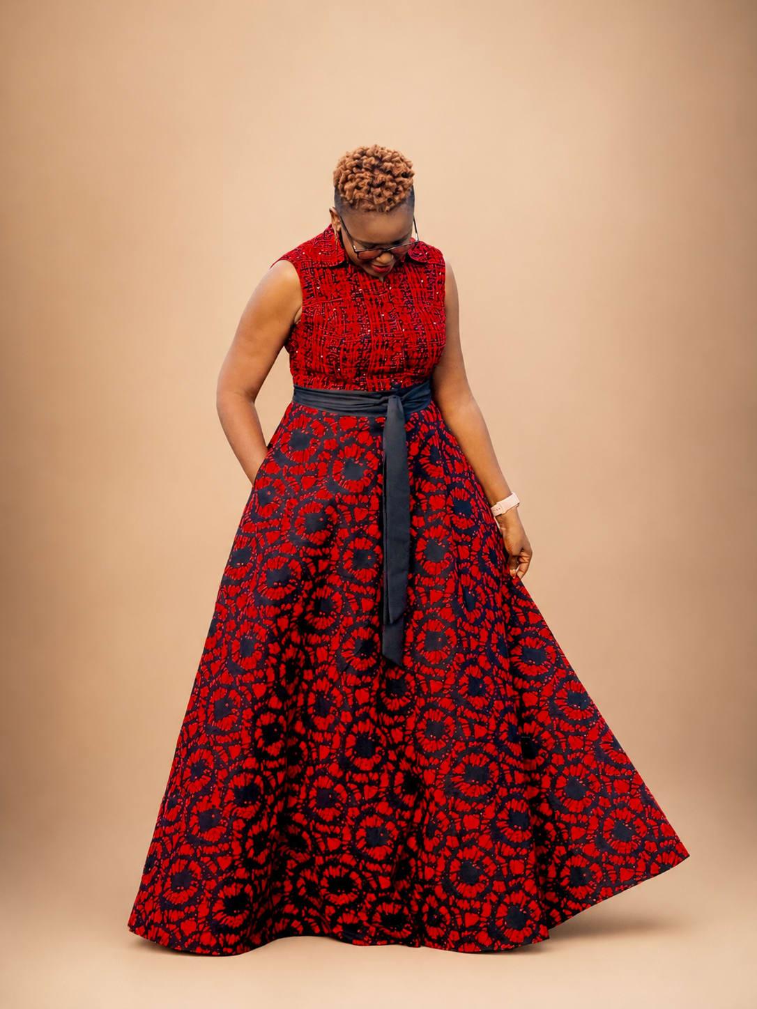 Collared Two-Print Ankara Maxi Dress