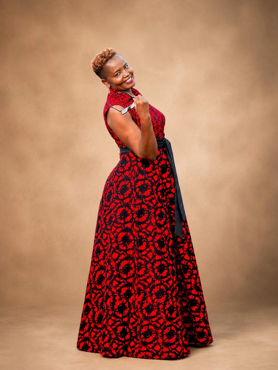 Collared Two-Print Ankara Maxi Dress — alternate view