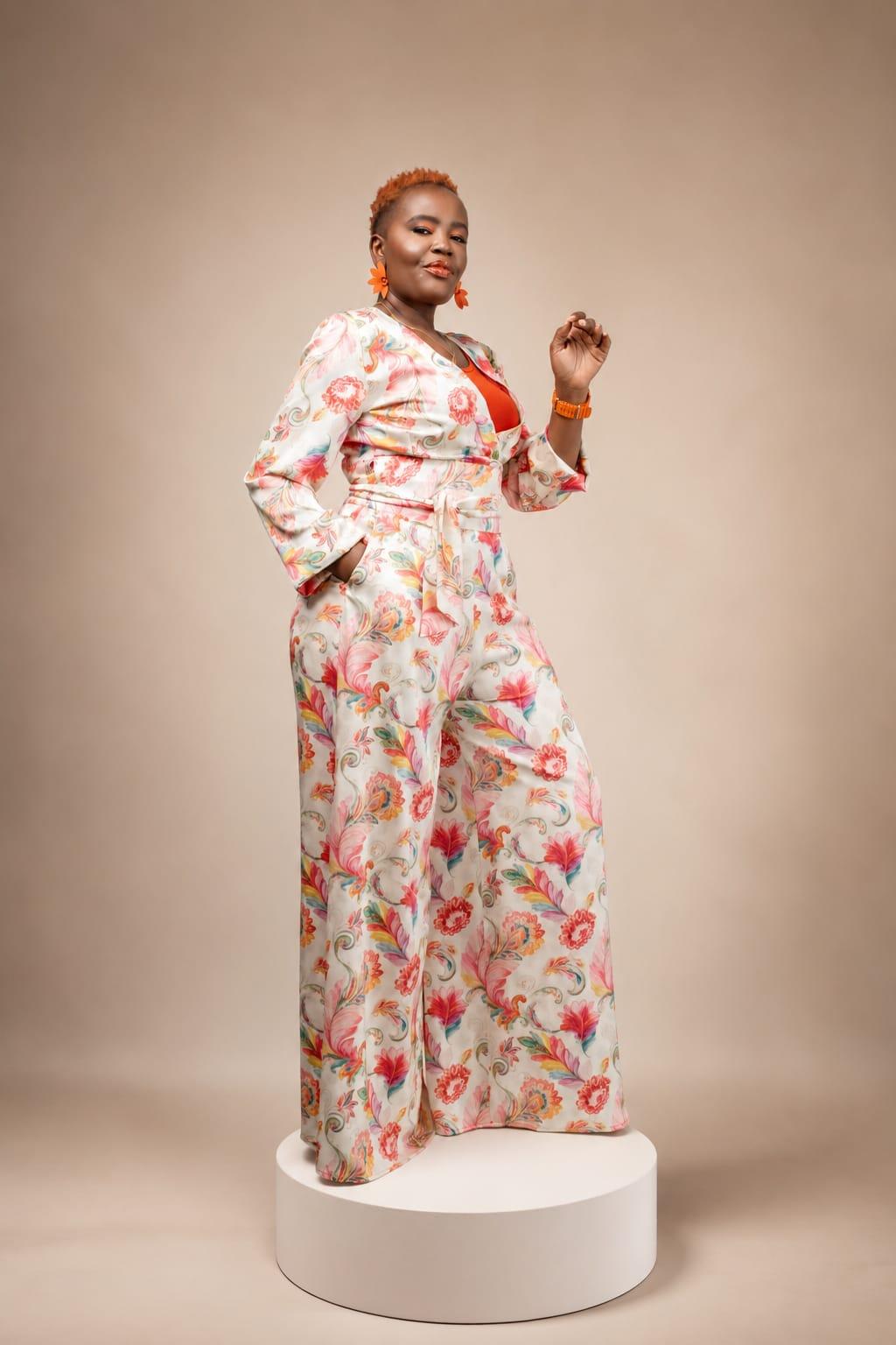 Floral Chiffon Palazzo and Wrap Top Set